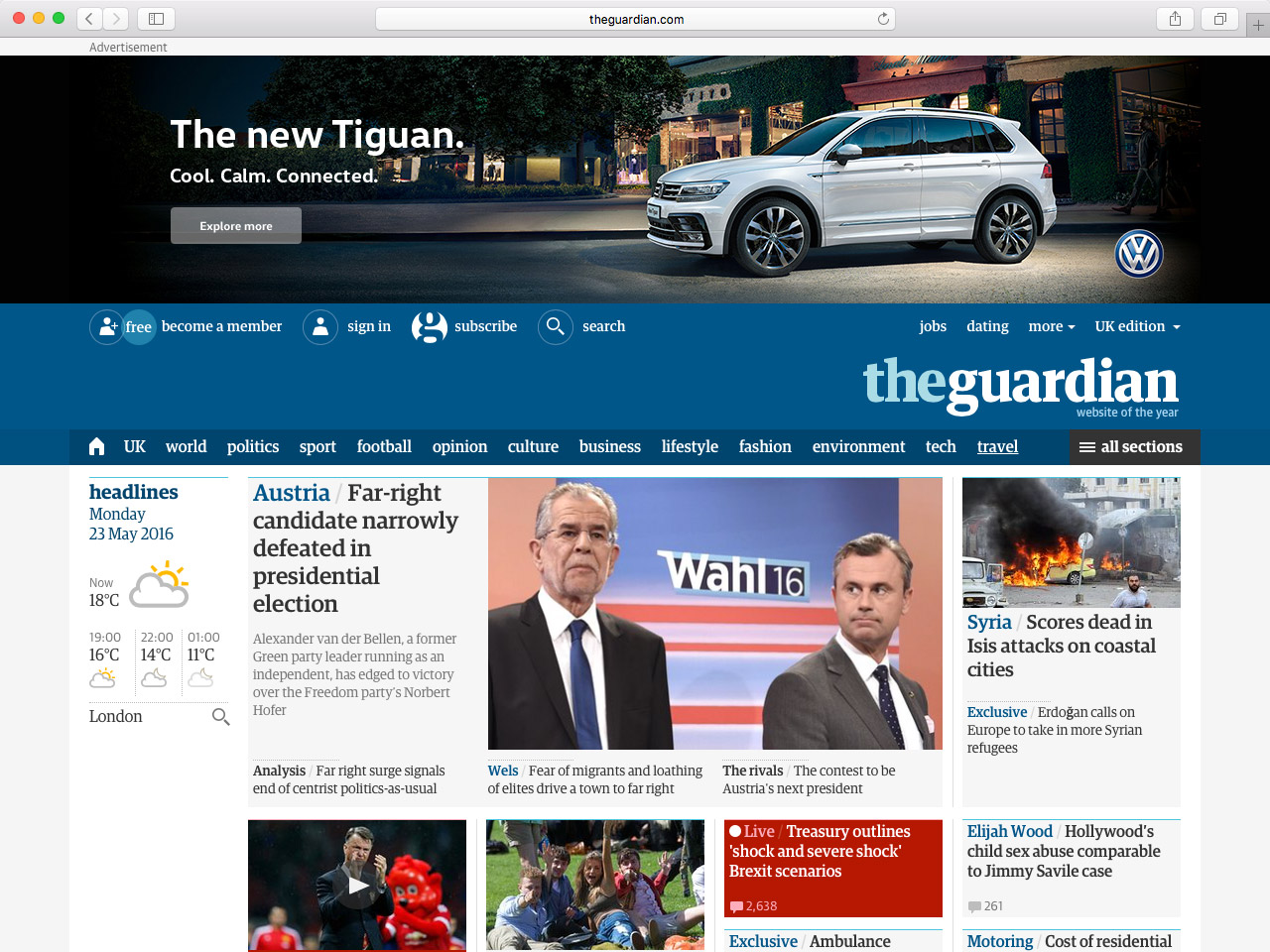 A real-world example of a Priorty+ navigation on the Guardian website